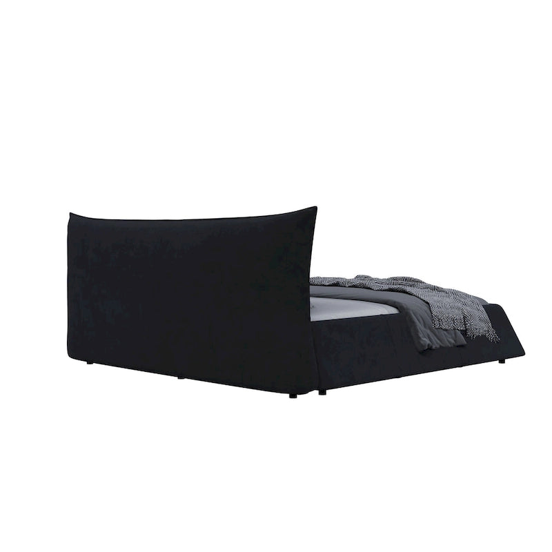 Lit plateforme King en velours avec tête de lit rembourrée