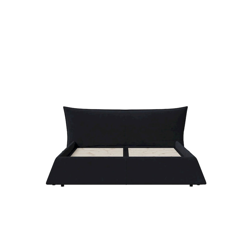 Lit plateforme King en velours avec tête de lit rembourrée