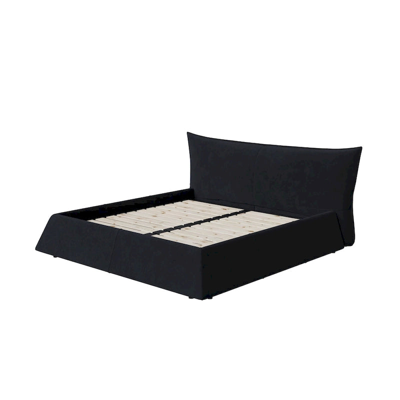 Lit plateforme King en velours avec tête de lit rembourrée