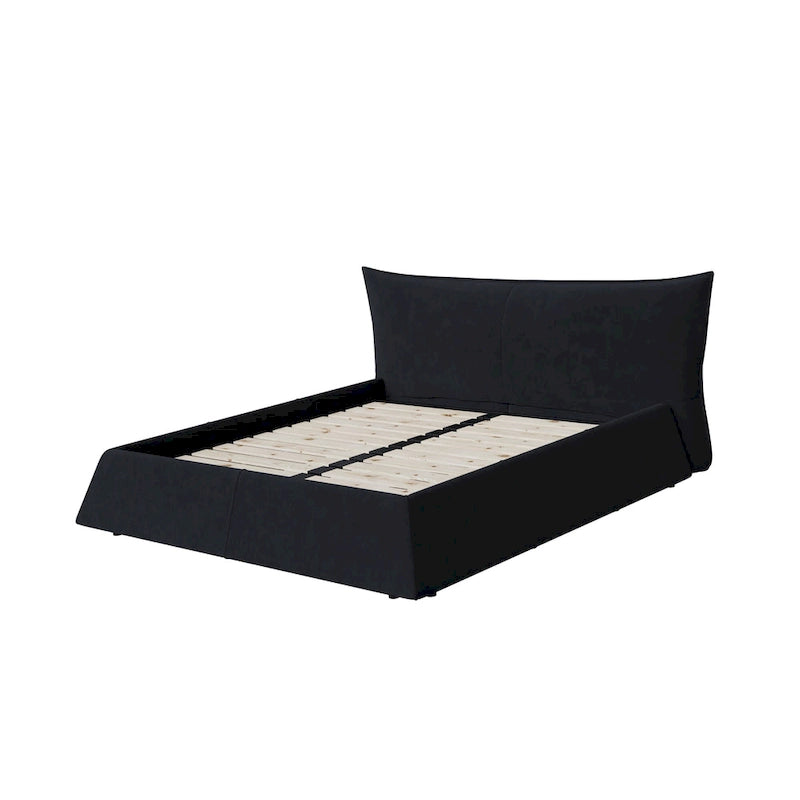 Lit plateforme King en velours avec tête de lit rembourrée