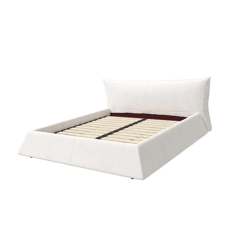 Lit plateforme King en velours avec tête de lit rembourrée