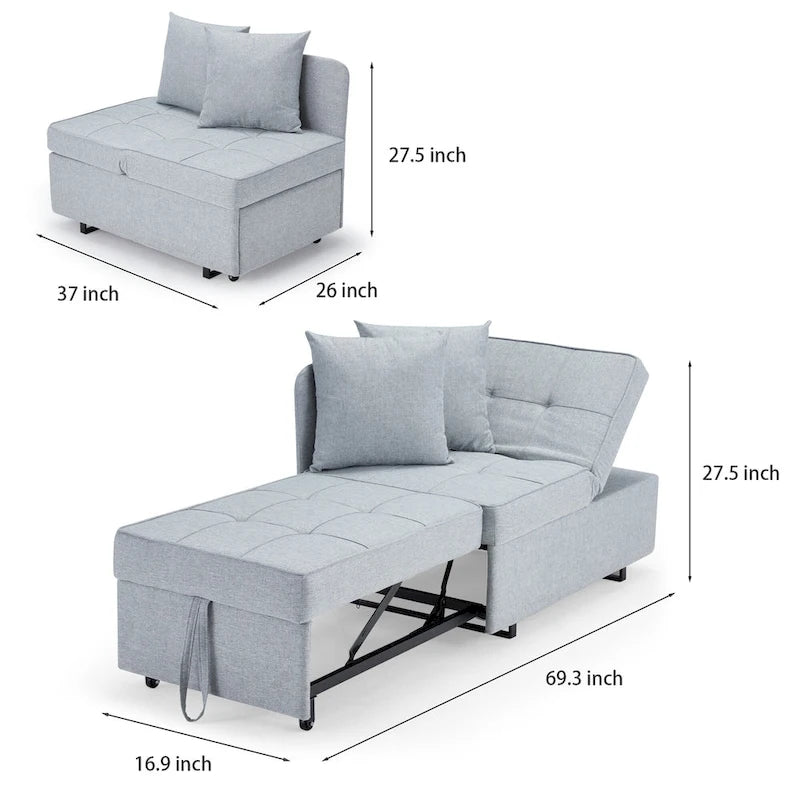 Fauteuil-Lit Convertible 3-en-1 avec Dossier Réglable sur 5 Positions
