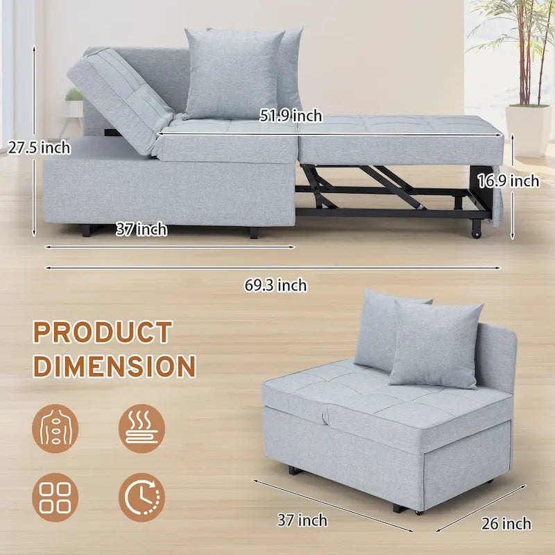 Fauteuil-Lit Convertible 3-en-1 avec Dossier Réglable sur 5 Positions