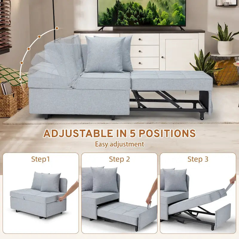 Fauteuil-Lit Convertible 3-en-1 avec Dossier Réglable sur 5 Positions