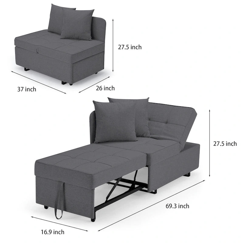 Fauteuil-Lit Convertible 3-en-1 avec Dossier Réglable sur 5 Positions