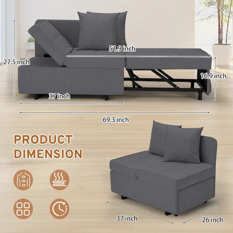 Fauteuil-Lit Convertible 3-en-1 avec Dossier Réglable sur 5 Positions