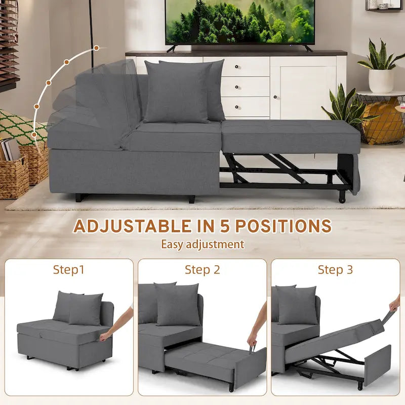 Fauteuil-Lit Convertible 3-en-1 avec Dossier Réglable sur 5 Positions