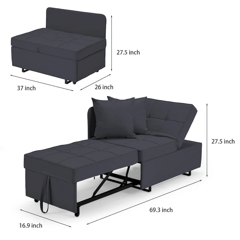 Fauteuil-Lit Convertible 3-en-1 avec Dossier Réglable sur 5 Positions