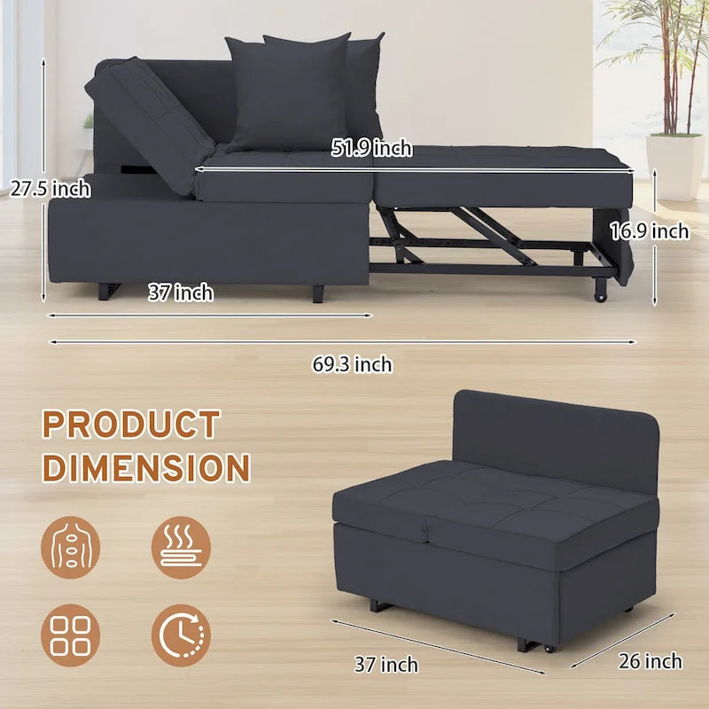 Fauteuil-Lit Convertible 3-en-1 avec Dossier Réglable sur 5 Positions