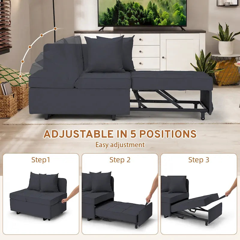 Fauteuil-Lit Convertible 3-en-1 avec Dossier Réglable sur 5 Positions