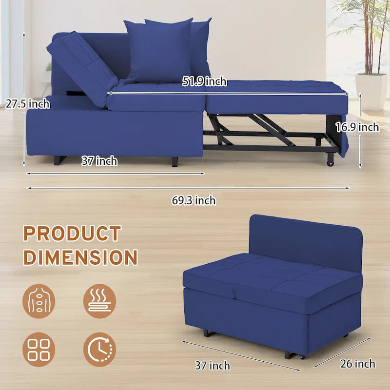 Fauteuil-Lit Convertible 3-en-1 avec Dossier Réglable sur 5 Positions